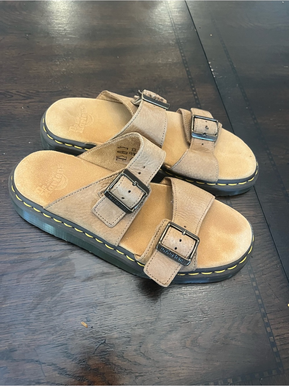 Dr. Martens Josef Suede Double Buckle Slide Sandals Tan Size 9